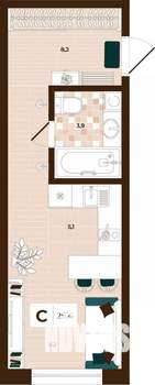 Студия квартира, вторичка, 25м2, 7/14 этаж