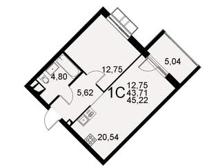 1-к квартира, строящийся дом, 44м2, 8/11 этаж