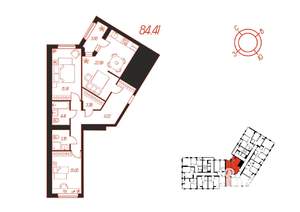 2-к квартира, вторичка, 84м2, 5/15 этаж