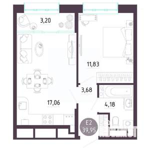 1-к квартира, вторичка, 40м2, 8/10 этаж