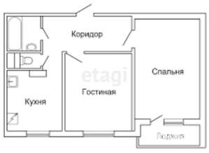2-к квартира, вторичка, 43м2, 3/3 этаж