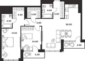 2-к квартира, вторичка, 105м2, 6/9 этаж