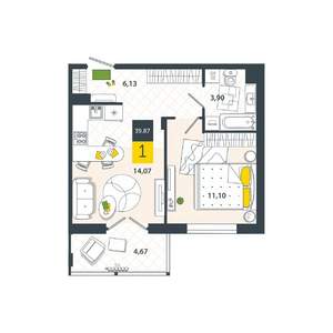 1-к квартира, вторичка, 40м2, 1/8 этаж