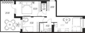 2-к квартира, вторичка, 64м2, 1/16 этаж