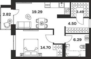 1-к квартира, вторичка, 51м2, 3/7 этаж