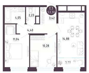 2-к квартира, вторичка, 53м2, 7/10 этаж