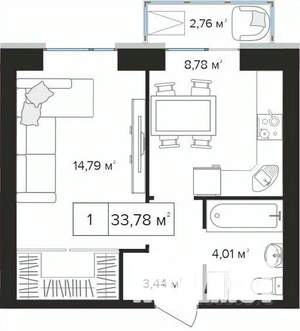 1-к квартира, вторичка, 34м2, 8/10 этаж