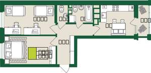 2-к квартира, строящийся дом, 59м2, 7/9 этаж