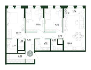 3-к квартира, строящийся дом, 86м2, 12/25 этаж