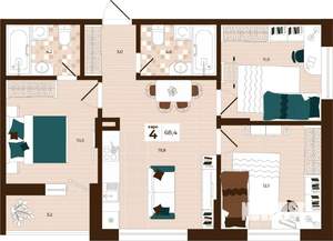 4-к квартира, строящийся дом, 68м2, 3/14 этаж