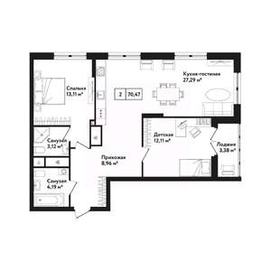 2-к квартира, вторичка, 74м2, 25/25 этаж