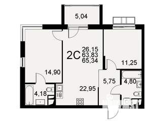 2-к квартира, строящийся дом, 64м2, 8/11 этаж