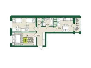 2-к квартира, вторичка, 57м2, 7/9 этаж