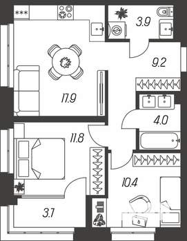 2-к квартира, строящийся дом, 61м2, 1/24 этаж