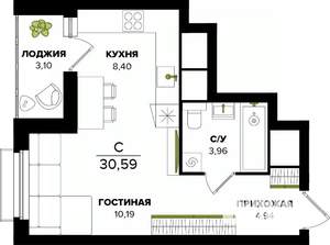 Студия квартира, вторичка, 31м2, 16/25 этаж