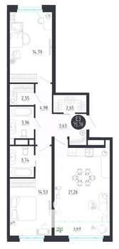 2-к квартира, строящийся дом, 76м2, 5/8 этаж