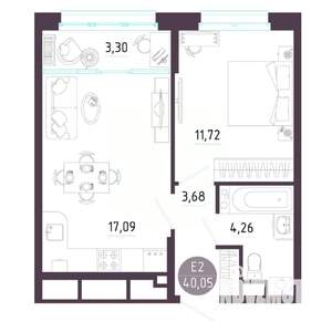 1-к квартира, вторичка, 40м2, 10/10 этаж