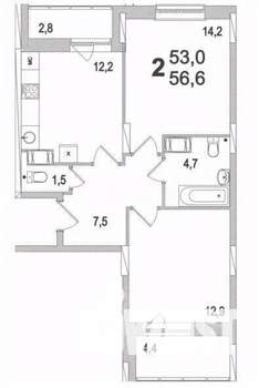 2-к квартира, вторичка, 57м2, 17/19 этаж