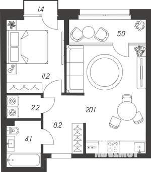 1-к квартира, строящийся дом, 50м2, 4/24 этаж
