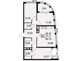 3-к квартира, вторичка, 81м2, 2/16 этаж