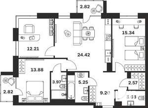 3-к квартира, вторичка, 96м2, 5/7 этаж