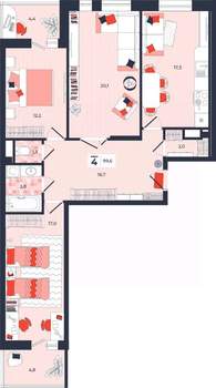 4-к квартира, строящийся дом, 100м2, 6/14 этаж