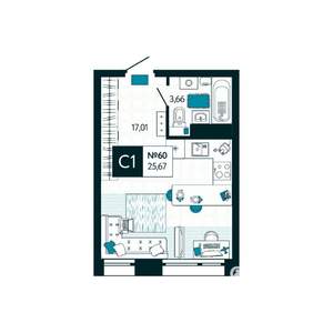 Студия квартира, вторичка, 26м2, 6/15 этаж