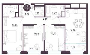3-к квартира, вторичка, 72м2, 6/10 этаж