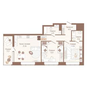 2-к квартира, строящийся дом, 66м2, 11/14 этаж