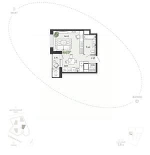 Студия квартира, вторичка, 38м2, 19/21 этаж