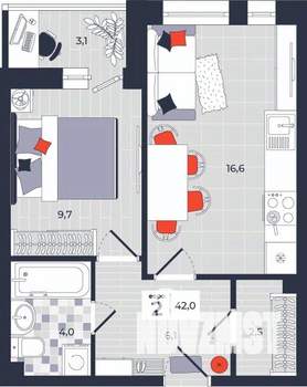 2-к квартира, вторичка, 42м2, 3/14 этаж