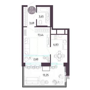 1-к квартира, строящийся дом, 41м2, 1/10 этаж