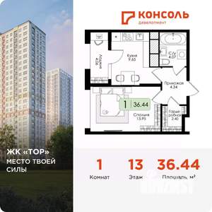 1-к квартира, вторичка, 36м2, 13/25 этаж