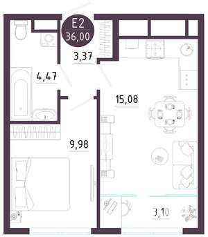 1-к квартира, вторичка, 36м2, 10/10 этаж