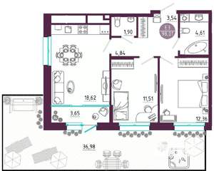 2-к квартира, вторичка, 98м2, 1/10 этаж