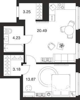 1-к квартира, вторичка, 45м2, 4/25 этаж