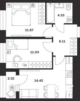 2-к квартира, вторичка, 50м2, 15/16 этаж