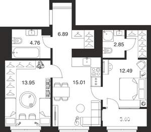 2-к квартира, вторичка, 60м2, 24/25 этаж