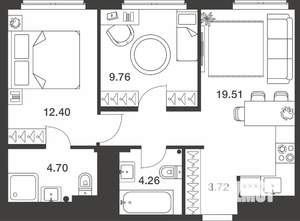 2-к квартира, вторичка, 54м2, 18/25 этаж