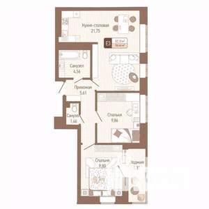 2-к квартира, строящийся дом, 54м2, 5/14 этаж