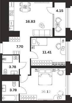 2-к квартира, вторичка, 64м2, 2/10 этаж