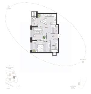 1-к квартира, вторичка, 59м2, 4/21 этаж