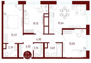 3-к квартира, вторичка, 66м2, 6/10 этаж