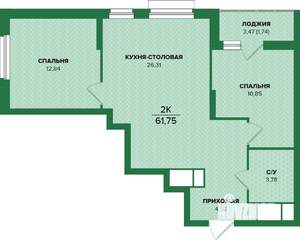 2-к квартира, вторичка, 62м2, 18/25 этаж