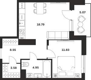 1-к квартира, вторичка, 52м2, 2/4 этаж