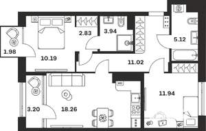 2-к квартира, вторичка, 68м2, 4/4 этаж