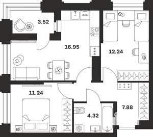 2-к квартира, вторичка, 56м2, 15/15 этаж