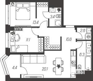 3-к квартира, строящийся дом, 73м2, 7/24 этаж