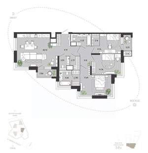 3-к квартира, вторичка, 118м2, 8/21 этаж