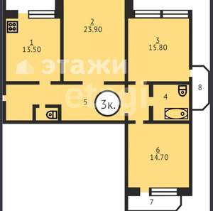 3-к квартира, вторичка, 80м2, 8/10 этаж